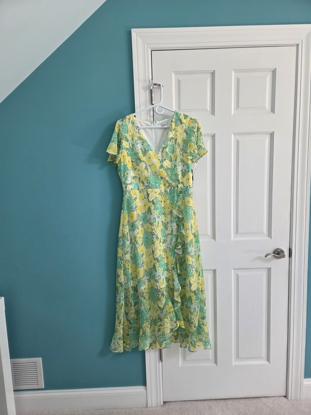 Kensie Yellow & Green Floral Midi Wrap Dress